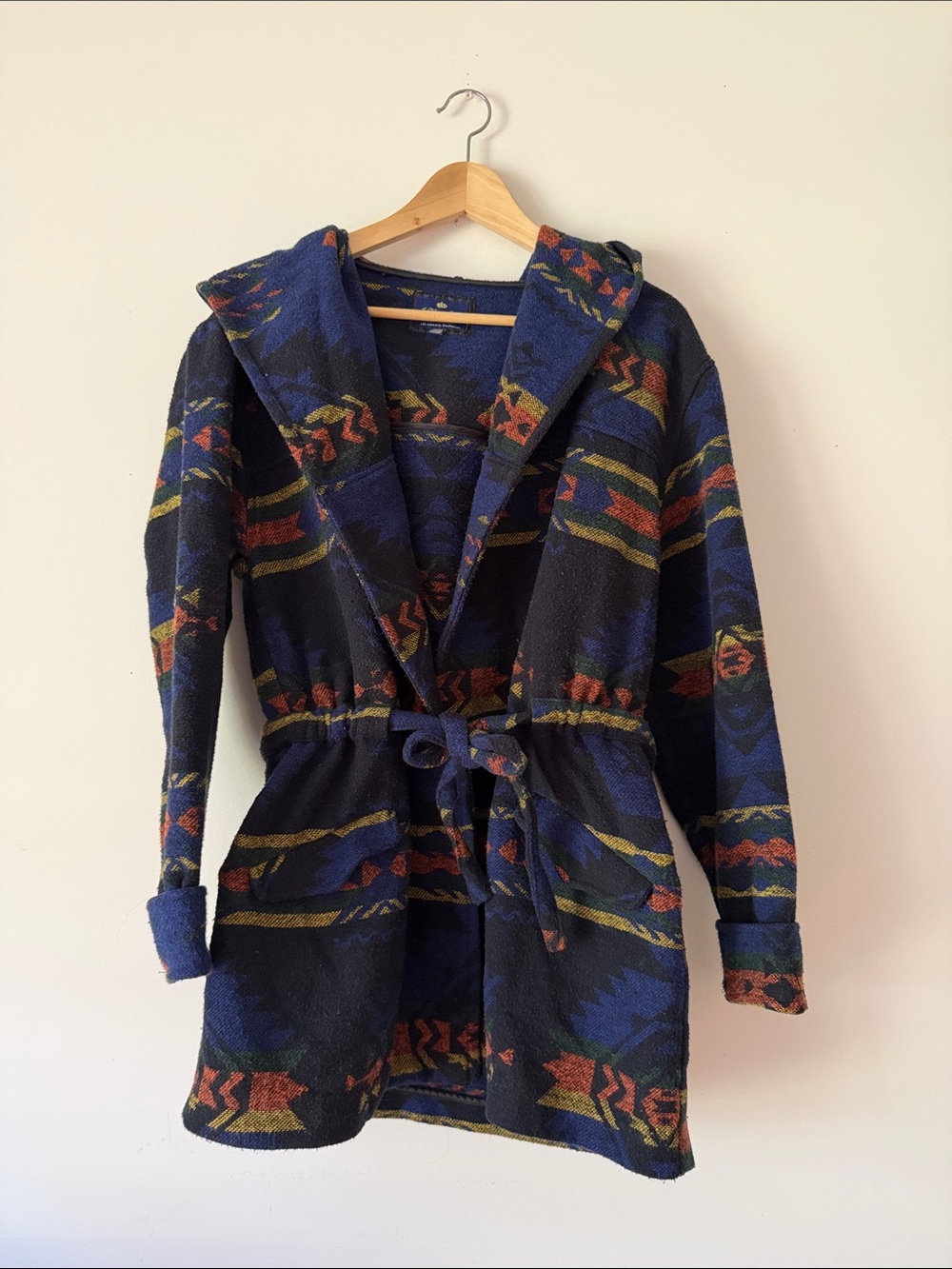 Forever 21 Southwestern Print Hooded Wrap Wooly Sweater Coat | Women's Medium - Picture 2 of 11